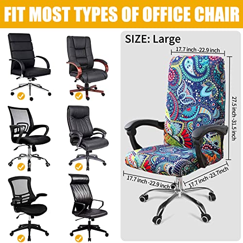 Smiry Stretch Printed Computer Office Chair Covers, Soft Fit Universal Desk Rotating Chair Slipcovers, Removable Washable Anti-Dust Spandex Chair Protector Cover with Zipper, Blue Green