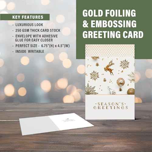 easykart labels Boxed Christmas Cards Assortment, White and Gold (48 Cards and 48 Envelopes) 6.75 x 4.5 Inch with Seal Stickers