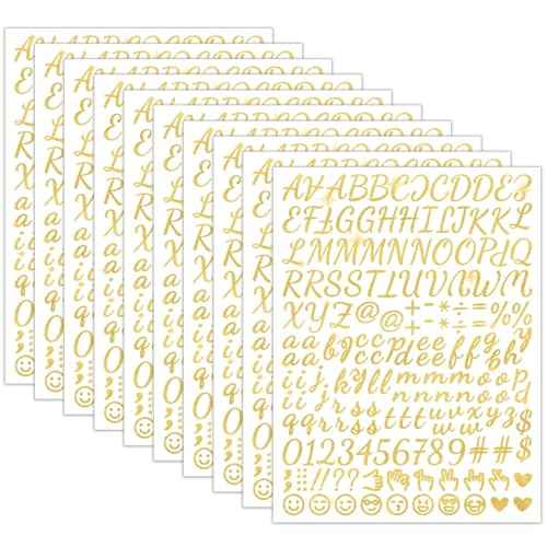 1730 Alphabet Letter Stickers, 10 Sheets Self Adhesive Monogram Stickers Upgraded Cute Handwriting Letter Vinyl Stickers for DIY Crafts Art Making Cards Notebook Decor (Glitter Gold, M)