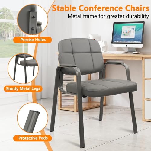 CLATINA Grey Leather Guest Office Chair No Wheels Reception Seating