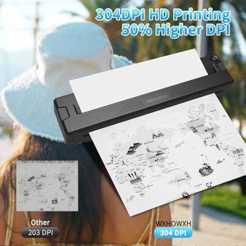 Portable Printers Wireless for Travel,300 DPI Thermal Bluetooth Inkless Mini Printer Compatible with Android,iOS&Laptop,Support 8.5" X 11" US Letter