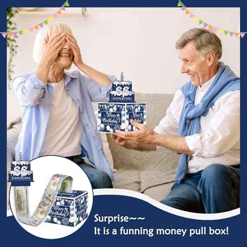 Birthday Money Box for Cash Gift Pull, DIY Money Gift Boxes for Cash with Pull Out Happy Birthday Day Card and 50Pcs Transparent Bags - A Fun and Loving Way to Offer Cash as A Gift