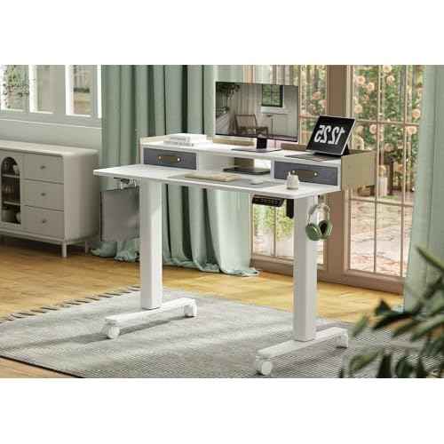 YDN Electric Standing Desk with Drawers, Adjustable Height Stand Up Desk, 48 inch Electric Sit Stand Computer Desk for Home Office, White