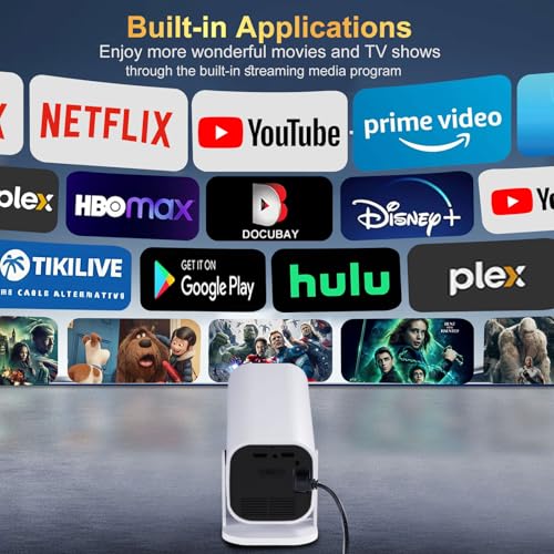 ¡¼Built-in APPS & Electric Focusing & Auto Keystone¡½Mini Projector With Wifi And Bluetooth, 1080P Portable Projector, Movie Projector for Bedroom, Supports Smartphones/TV Stick/iPad/PS5/Laptop/HDMI/USB