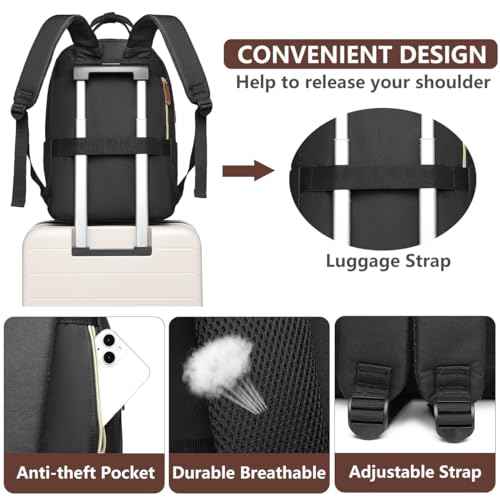 Laptop Backpack for Women College Bookbag - 17.3 Inch Fashion Travel Work Bag with USB Charger Anti-theft Business Backpacks for Nurse Teacher Beige Black Brown