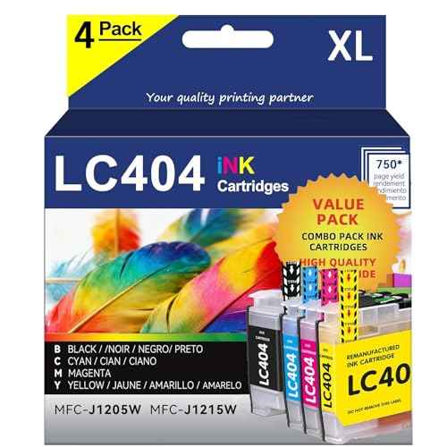LC404XL Ink Cartridges Replacement Compatible for Brother lc404 Ink Cartridge Works for MFC-j1205w MFC-J1205W XL and MFC-J1205w Printers(4 Pack-BCMY, Page Yield up to 750 Pages)