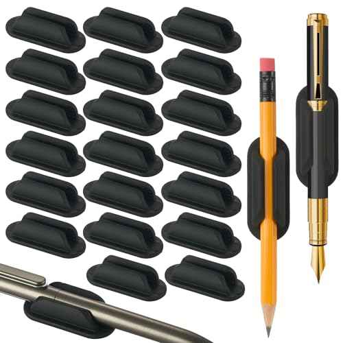 20 PCS Adhesive Pencil Holders, Silicone Marker Organizer for Desk, Notebook, Wall or Clipboard, Reusable Teacher Supplies for Classroom, Office, School Accessories (Black)