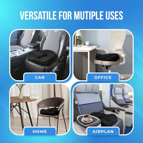 XL Pressure Relief Seat Cushion - Memory Foam Home, Car & Office Chair Cushion for Long Sitting Butt Pillow Tailbone Pain Relief Coccyx Sciatica Pillow for Hip & Back Pain