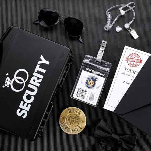 Aoriher Ring Wedding Bearer Security Set Include Ring Bearer Box Security Badge Sunglass Earpiece Bow Tie ID Badge Holder with ID Card Envelope Invitation Card for Proposal Gift(18 Pcs)