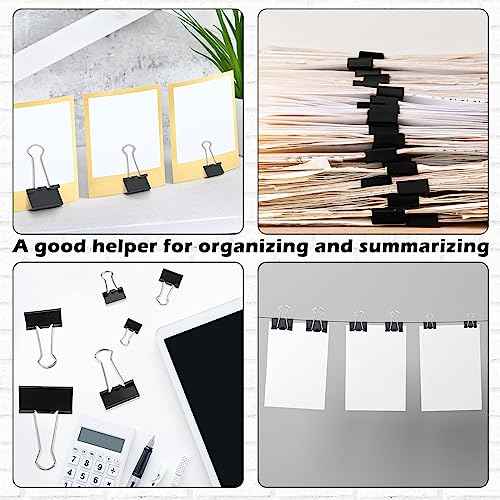 Yexiya 640 Pcs Binder Clips Paper Clamps Assorted Sizes Black, Metal Paper Binder Clips Combination Black Binding Paperwork Clamp Bulk 6 Sizes with Box School Teachers Office Supplies