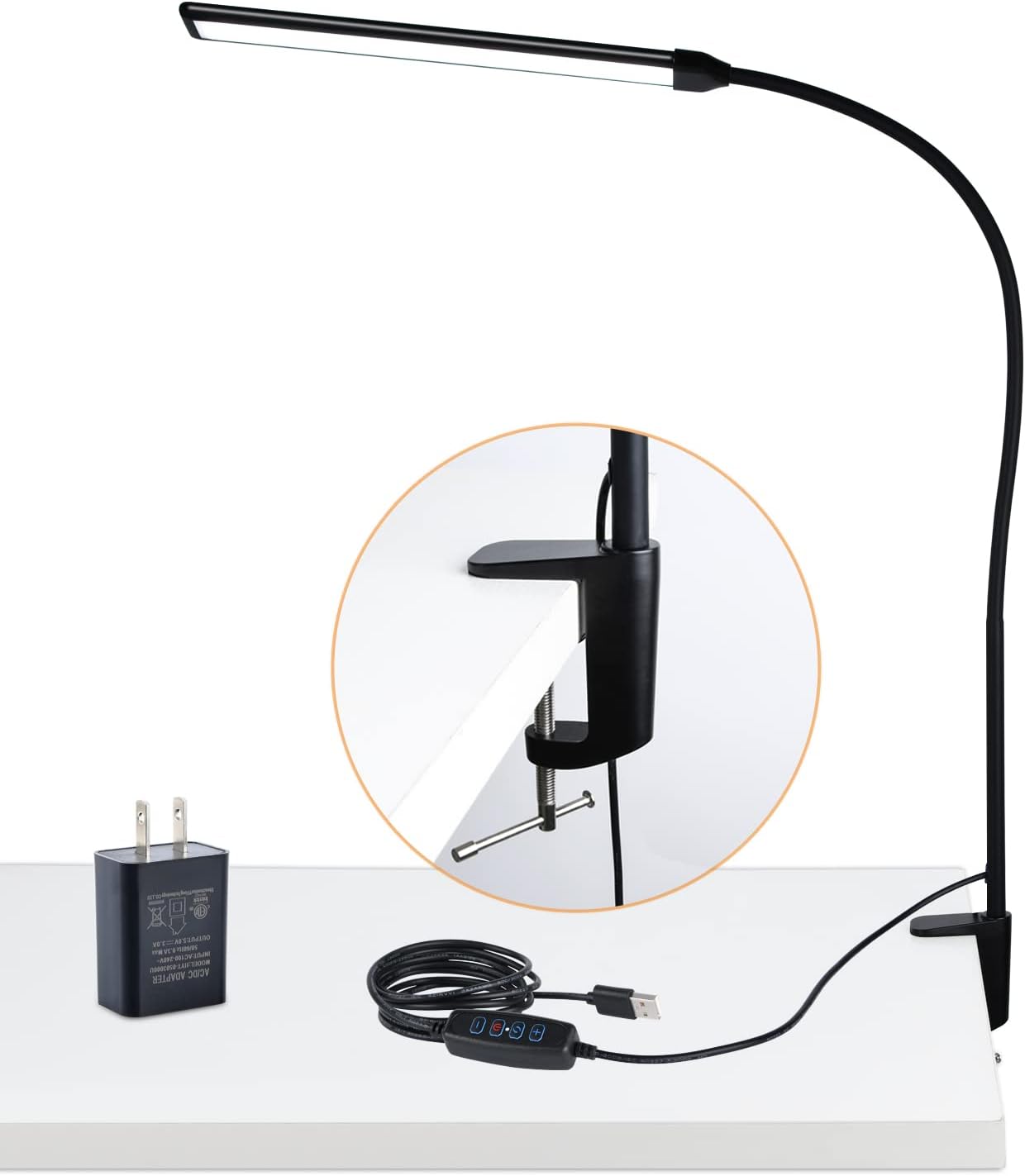 Skiennix LED Desk Lamp - Eye-Caring Clamp Light with 3 Color Modes & 10 Brightness Levels | 11W, 850 LMS