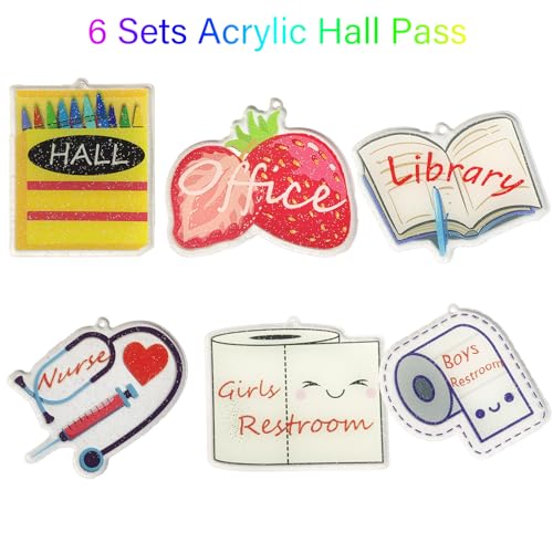Acrylic Hall Pass First Day of School Unbreakable School Passes Set for Teachers Cute Classroom Passes for Bathroom, Library, Office and Nurse Classroom