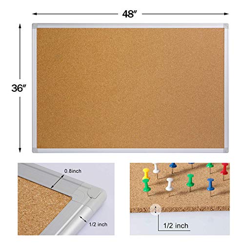 Board2by Bulletin Board 36 x 48, Silver Aluminium Framed 4x3 Large Wall Mounted Cork Office Notice Pin Board