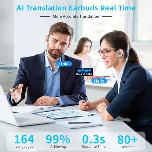 AI Translation Earbuds Real Time 164 Languages Translator Earbud 3 in-1 Bluetooth 5.4 Audifonos Traductores Ingl?s Espa?ol Translating Device for Travel Business Leaning iOS & Android Compatible