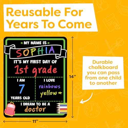 First Day of School Sign Board with Liquid Chalk Markers - 14¡±x11¡± Double-Sided & Reusable - My First and Last Day - Back to School Supplies Board for Kindergarten, Preschool