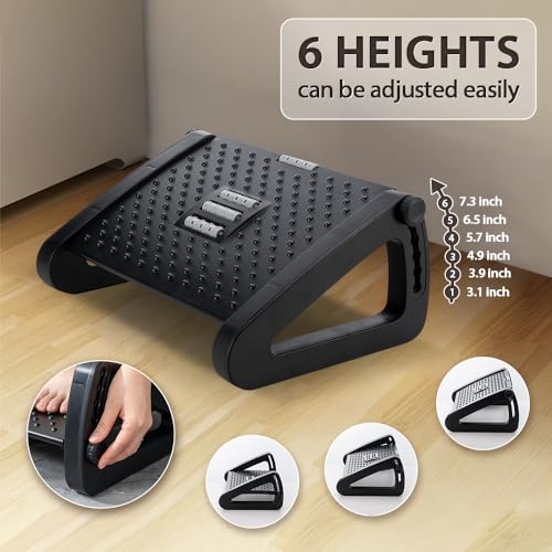 CasaZenith Black Adjustable Foot Rest Under Desk with 6 Heights for Ergonomic Support