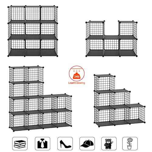 HUBSON Wire Cube Storage Organizer, Book/Toy/Craft/Potted Plants and petCloset Organizers and Storage Shelves?6-Cube Freely Combinable Metal Grids Storage Shelf,Black Plus Iron