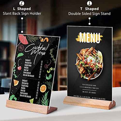 TONICE¢ç 3 Pack 8.5x11 Acrylic Sign Holder L Shape Slant Back Design Clear Acrylic Frame Wood Base, Table Menu Display Stand, Flyer Display (Optional 8.5x11/5x7 Inch L/T Shape)