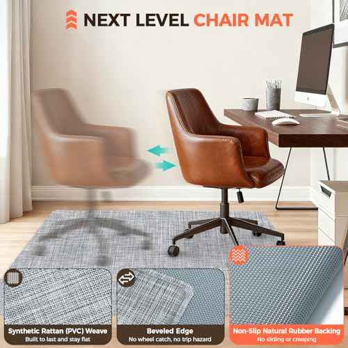 BAGAIL Office Chair Mat for Hardwood Floor, 45"x53" Heavy Duty Computer Chair Mat - Fast Flat & Smooth Glide - Non-Slip Desk Chair Floor Protector for Home Office - Black