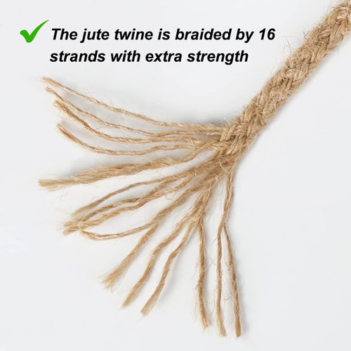 Tenn Well 5mm Jute Twine, 100 Feet Braided Natural Rope, Thick Twine for Crafts, Gift Wrapping, Gardening, Cat Tower Repair, Macrame Jute Cord