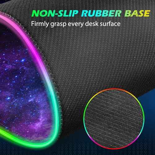 ToLuLu RGB Gaming Wireless Charging Mouse Pad, 7.5/10/15W 10 Light Modes LED Mouse Pad Computer Keyboard Mat Mousepad, 800x300x4MM Extended Large Desk Mat for MacBook, Laptop, PC, Purple Galaxy Space