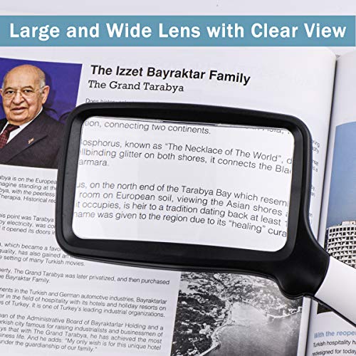 Tobegiga Black Handheld LED Lighted Reading Magnifier 5X Rectangle for Seniors