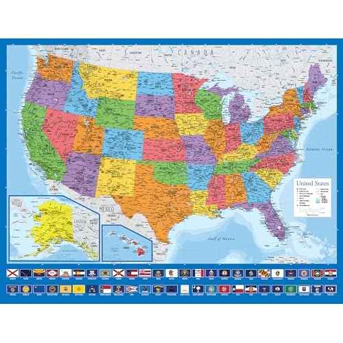 2 Pack - Giant World Map & US Map Poster Set - Extra Large Mega Chart of the World & United States - Laminated - 46" x 60" [Blue]