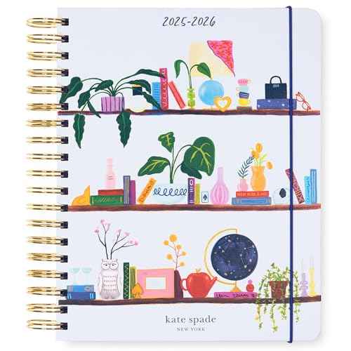 kate spade new york Daily Planner 2025-2026 Mega Agenda August 2025- December 2026, Hardcover Weekly and Monthly Spiral Planner with Stickers (Charmed Bookshelf Blue)