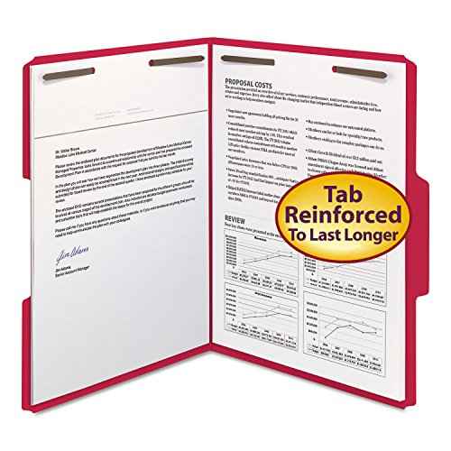 Pendaflex Fastener Folders, 2 Fasteners, Letter Size, Red, 1/3 Cut Tabs in Left, Right, Center Positions, 50 per Box (22740), Specialty