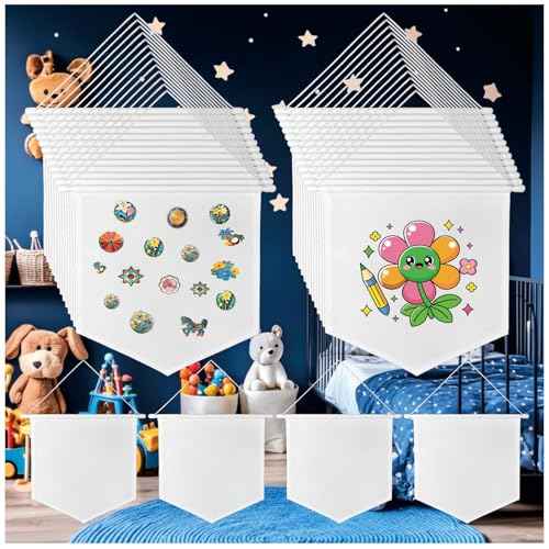 30pcs Blank Canvas Banners 10.82"x11.81",12oz Fabric Canvas Wall Hanging Art for DIY Kids Room Decor,Enamel Pin Wall Display Banners for Enamel Lapel Badge Collection,Birthday,Educational Play