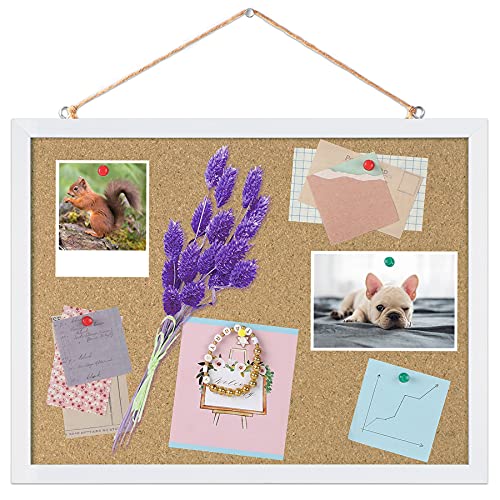 FEBSNOW White Border Cork Bulletin Board 15.7x12 Inch Wall Display with Frame