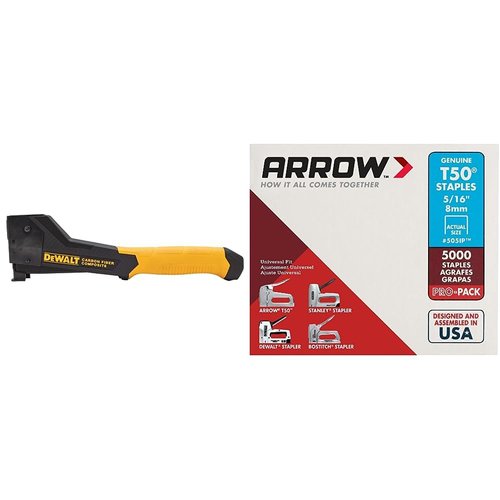 DEWALT Stapler, Carbon Fiber (DWHT75900) & Arrow Fastener 505IP Heavy Duty T50 Staples for Upholstery, Construction, Furniture, Crafts, 5/16-Inch Leg Length, 3/8-Inch Crown Size, 5000-Pack