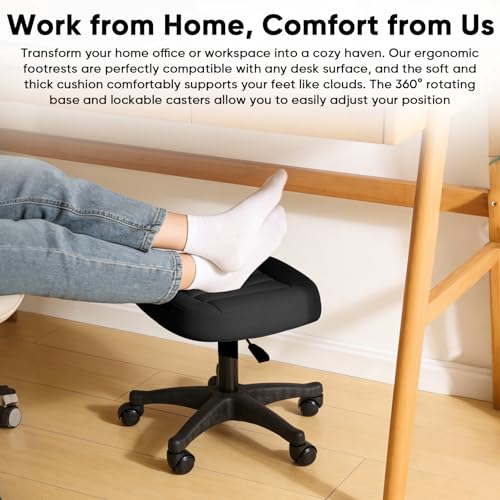 LIMKOMES Black Ergonomic Adjustable Under Desk Footrest Ottoman with Wheels