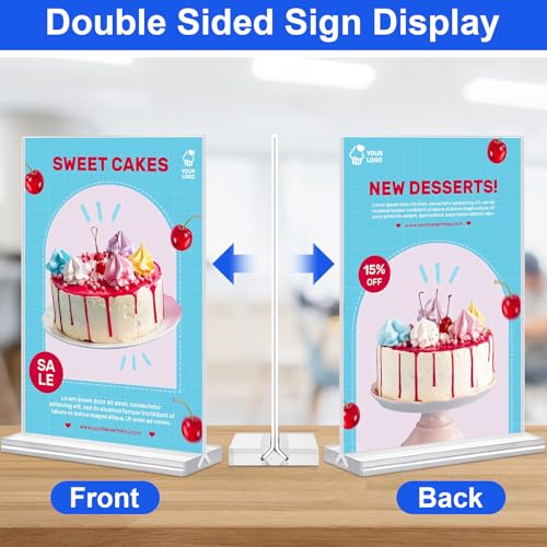 24 Pack 4x6 Acrylic Sign Holders Double-Sided Clear Display Stands for Menus & Flyers