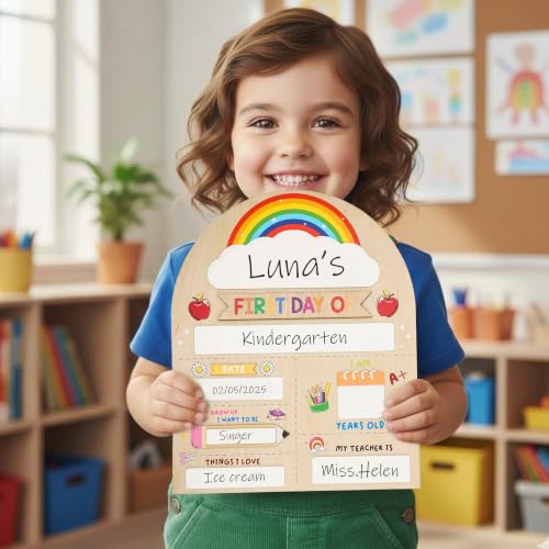 NELXI Back to School Sign - My First & Last Day Wooden Chalkboard for Kids, Reusable Preschool & Kindergarten Classroom Board - Back to Class