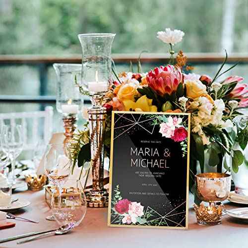 Yulejo 24 Pack 5 x 7 Inch Sign Gold Acrylic Holder Gold Picture Frames Bulk Clear Double Sided Table Number Menu Holders Desktop Vertical Stands for Wedding Office Restaurant Art Photo Flyer Display