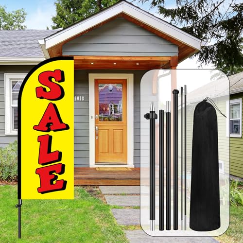 2 Sets Sale Themed Swooper Flag with Storage Bag Flagpole Kit and Ground Stake, 7 ft Sale Banner Feather Flag for Retail Store Business Advertising (Yellow, White)