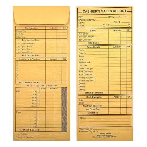 500 Cashier Depot - Cashier's Sales Report Envelope HM305, 4 1/2" x 10 3/8", Sturdy 24lb. Brown Kraft, Gum Flap. Excellent for Sales, Tips, Checks, Vouchers & End-of-Day Cashout Tracking