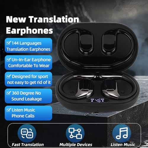 M75 TWS Bluetooth Translation Earphones, 3 Modes On Ear Translator Earphone in Real Time, ANC Technology, for Travel Business International Students (Black)