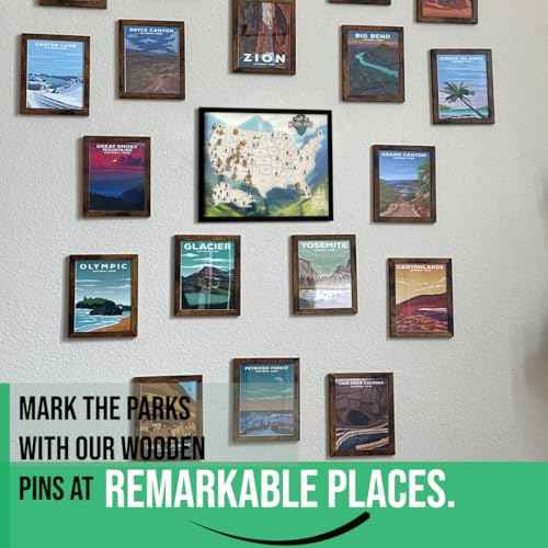 flinelife National Parks Map With Wooden Pine Tree Pins, 12X10, National Park Bucket List Cork Map, Perfect for National Parks Lovers, Hiker, Couples and Families Gift