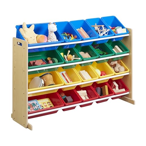ECR4Kids 4-Tier Organizer with 20 Bins, Toy Storage, Natural/Primary