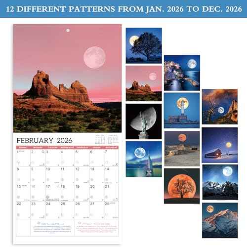 2026 Wall Calendar - Moon Calendar 2026, Jan. 2026 - Dec. 2026, 12" x 24" (Open), 2026 Calendars, 12-Month Wall Calendar with Moon Phases, Perfect for Office & Home