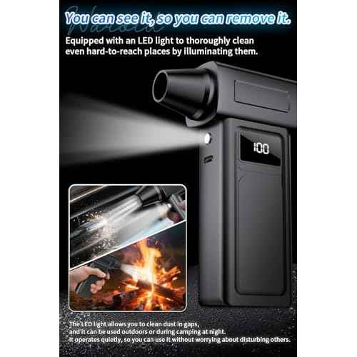 1-Second Turbo Blast ? Compressed Air Duster 200,000RPM - Powerful Cordless Electric Air Blower with LED Light, 4-Speed Adjustable, Rechargeable Dust Cleaner for PC, Car£¬Home Canned Air Alternative