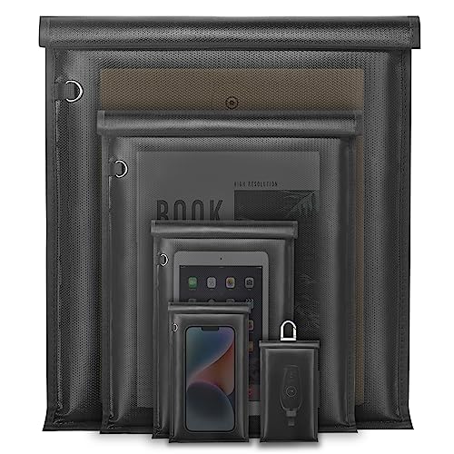 Yaokvide 5 Pack Large & Small Faraday Bags - Waterproof, Fireproof Signal Blocker, No Reflective Strip, Black