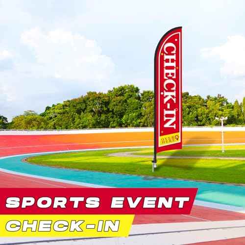 Check in Sign Feather Flag pole kit 15 ft Tall Race Marathon Banner with Pole and Ground Stake for Marathons Special Events Outside Business Promotion