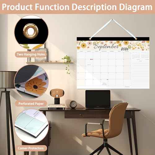 Calendar 2025-2026, Monthly Desk Calendar from July 2025 to December 2026, 17" x 12", Large Desktop Calendar Monthly, Perfect for Home or Office, Floral (Desk(17" x 12"£©)