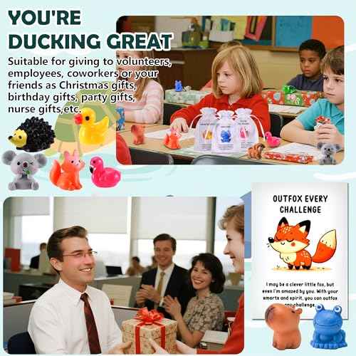 200 Sets Employee Appreciation Gifts Bulk for Coworkers Team Staff Thank You Gifts Organza Bags Back to School Resin Animal Pun Inspirational Note Cards for Office Teacher Volunteer Nurse