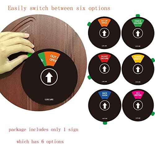 Office Door Sign, Do Not Disturb/Come in Welcome/Out of Office/In a Meeting/Back Soon/Working Remotely 6 Options, LJSCARE Privacy Door Sign 6 inch (Black)