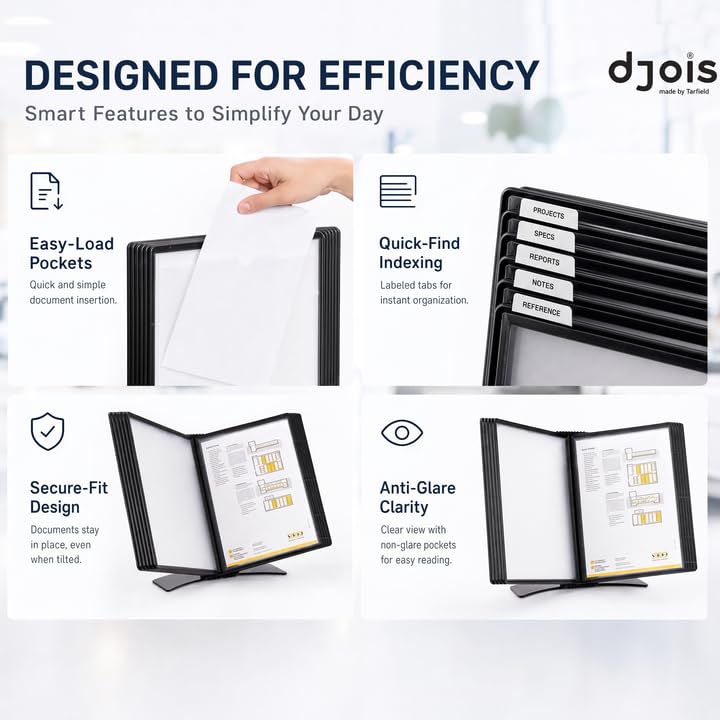 Tarifold Desktop Reference System Black - 10 Pockets, Easy-Load Design, Desk Organizer | Desktop