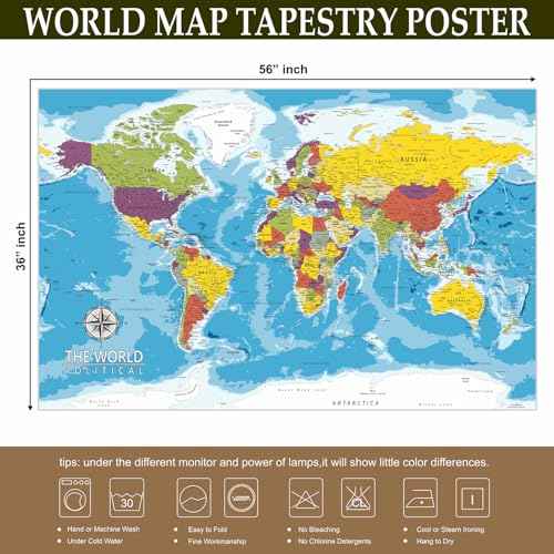 PARTH IMPEX Large World Map for Wall - 36" x 56" Huge Educational Learning Poster for Classroom, Washable Fabric Tapestry, Aesthetic School Supplies, Hanging Banner for Travel Room Decor